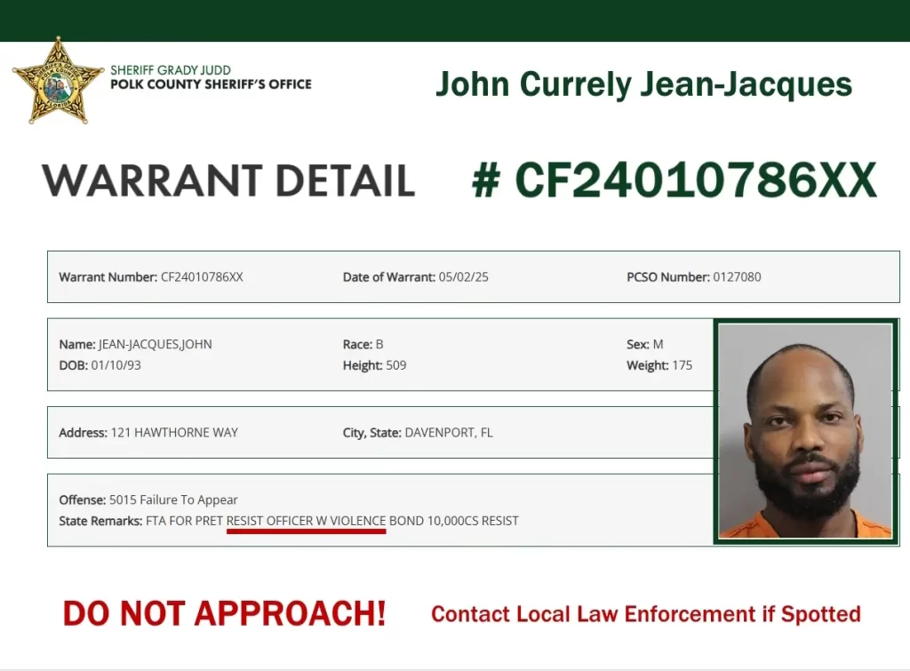 John Currely Jean-Jacques WANTED Florida fugitive
